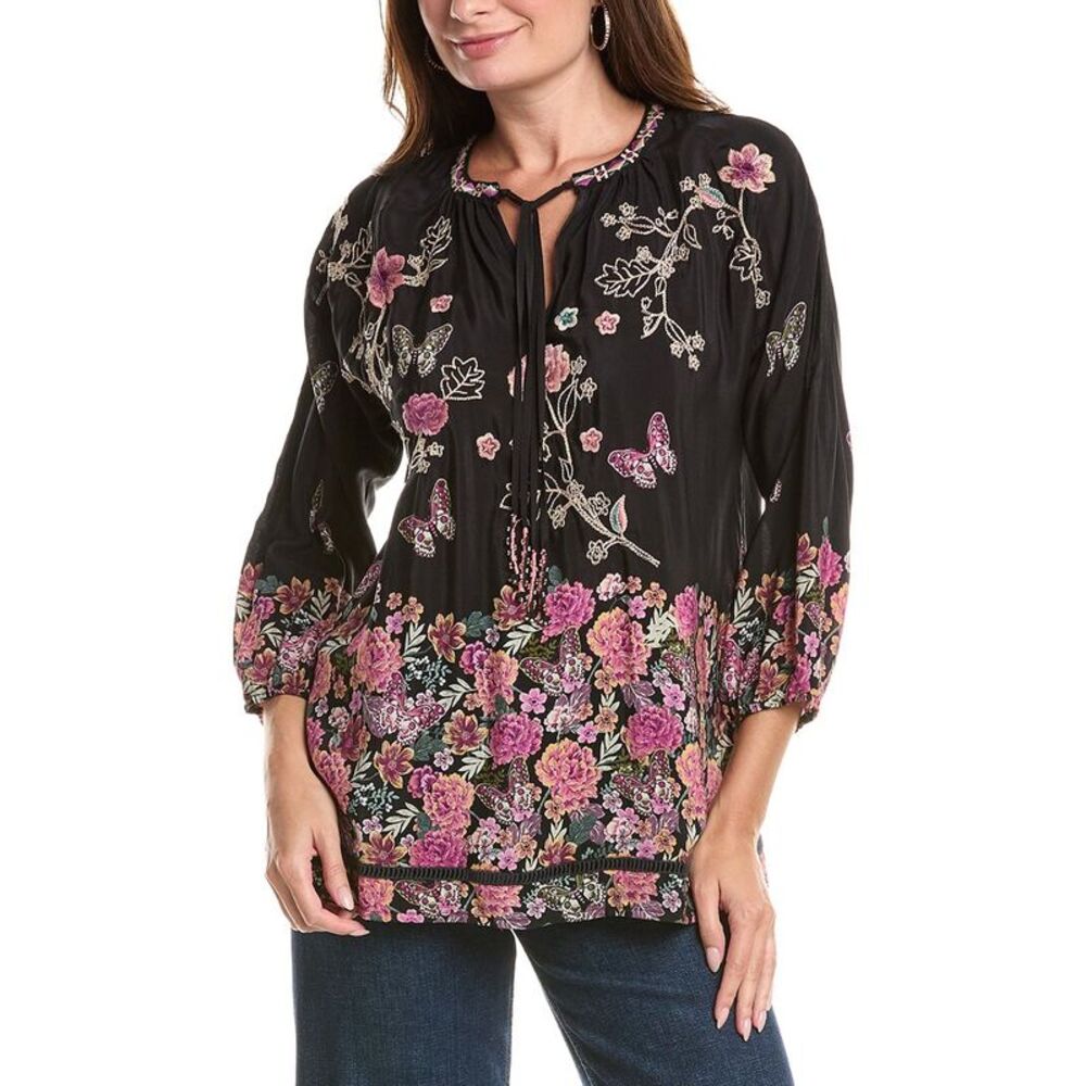 Johnny Was Womens  Margot Silk Blouse, Black
